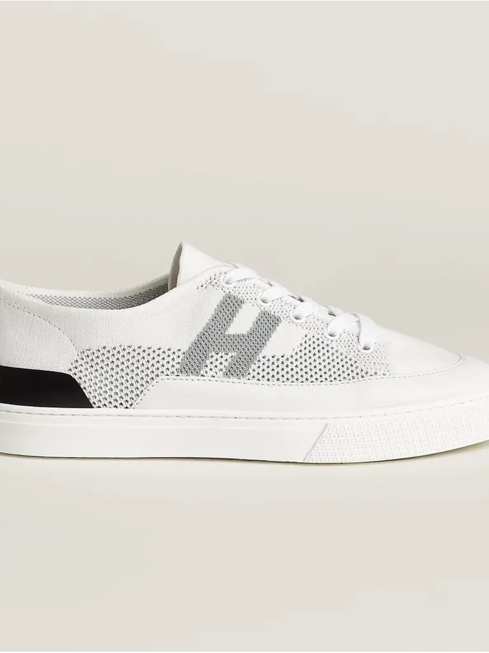 Hermes White Knit Low-Top Sneakers with Black Heel Tab Women 37 - Picture 3 of 13